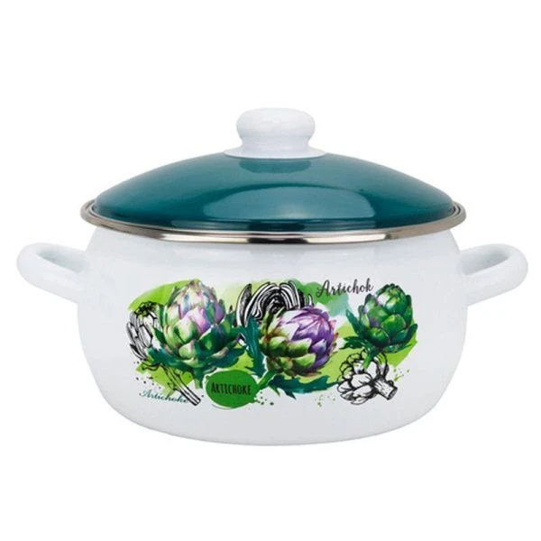 Кастрюля 4л эмаль АРТИШОК сферическая белая с рис. 01-Д1914-6 (12)