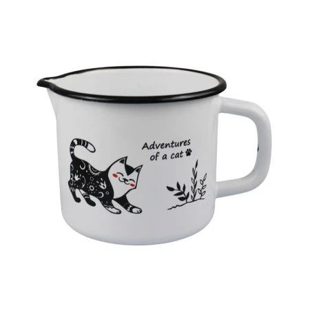 Кружка 1,4л эмаль КОТЫ белая со сливом с рис. 01-0108/4 (12)