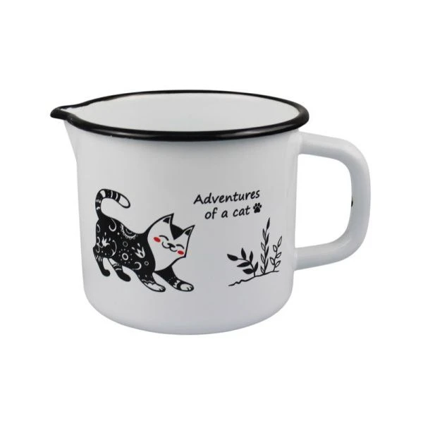 Кружка 1,4л эмаль КОТЫ белая со сливом с рис. 01-0108/4 (12)