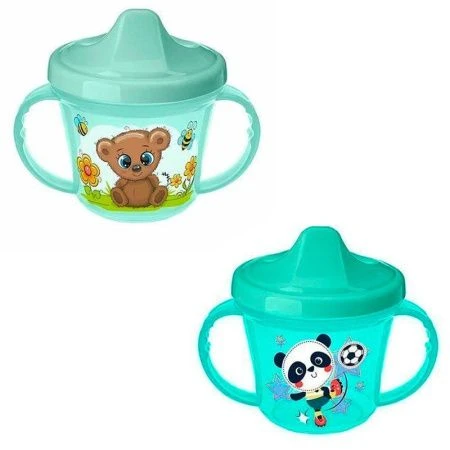Поильник детский 200мл пластик зеленый с ручками и декором (12)