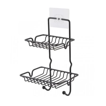 Полка прямая 2 ярусная 21*13*9,5см металл для мыла и губки черная MAGIC MR-06 (24)
