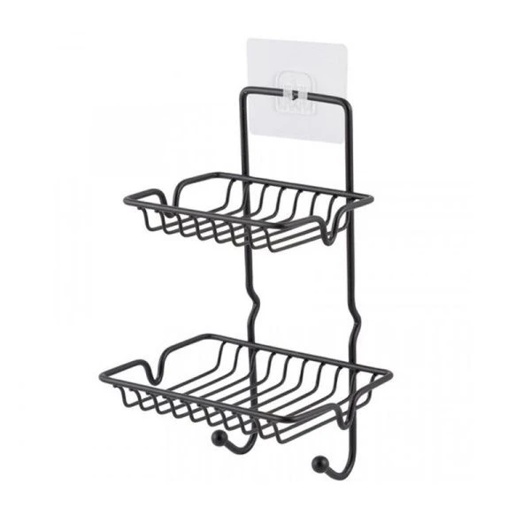 Полка прямая 2 ярусная 21*13*9,5см металл для мыла и губки черная MAGIC MR-06 (24)