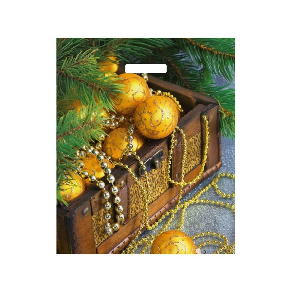 Пакет новогодний с вырубной ручкой 38*45+3см полиэтилен Новогодние сокровища (25/500)