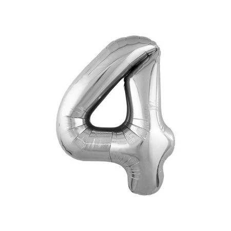 Шар фольгированный Цифра 4 серебро 40" (102см) Slim (50)