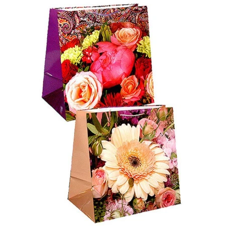 Пакет бумажный 41*41*25см квадратный Цветочный микс 25-W103 (12/144)