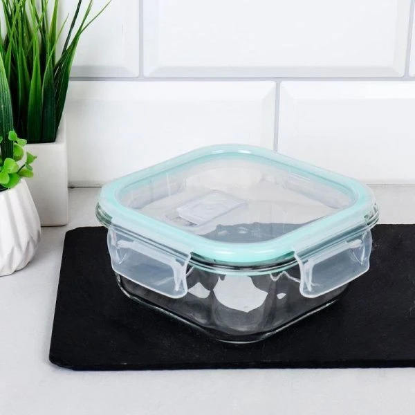 Контейнер пищевой 800мл стекло квадратный с пласт.крышкой с клапаном TW-800 (36)