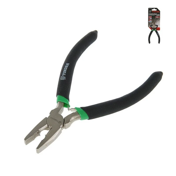 Плоскогубцы никелированные 120мм металл/пластик mini обрезиненные ручки TUNDRA (1)