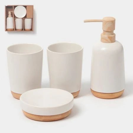 Набор для ванной "Эко" 4 предмета (мыльница. дозатор для мыла, 2 стакана), цвет белый   6851678