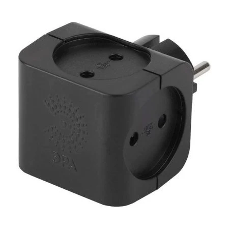 Разветвитель на 4 розетки пластик без заземления 16А черный SP-4-В ЭРА (10)