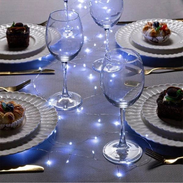 Гирлянда светодиодная Нить Роса 5м ААx3 (не в компл.), 2 режима, холодный белый свет