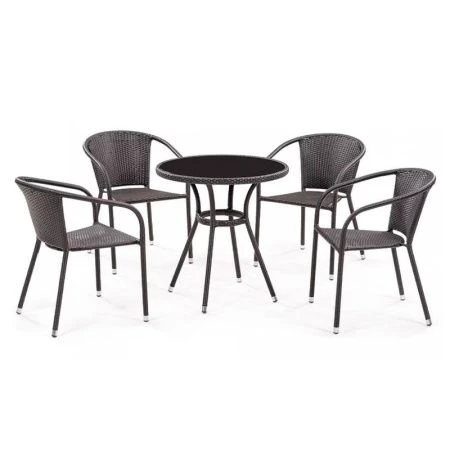 Набор мебели иск.ротанг Кафе (4 кресла, стол 80см) темно-коричневый ZR213+ZR21321 (1)