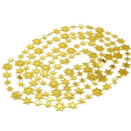 Новогоднее украшение бусы на ёлку золотые Снежинки НУ-6752