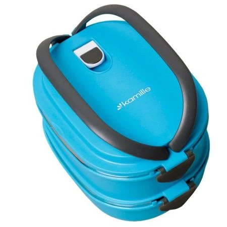 Ланч-бокс 2-х секционный 1,8л 20*14,5*13,5см нерж.сталь/пластик (голубой, салатовый, оранжевый) (36)