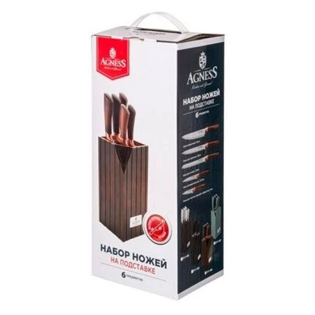 НАБОР НОЖЕЙ AGNESS  НА ПЛАСТИКОВОЙ ПОДСТАВКЕ 6 ПРЕДМЕТОВ