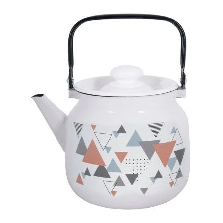 Чайник 2л эмаль ТРЕУГОЛЬНИКИ белый, кор.рябчик внутри, пласт.ручка С-2710П2/4Рч (6)