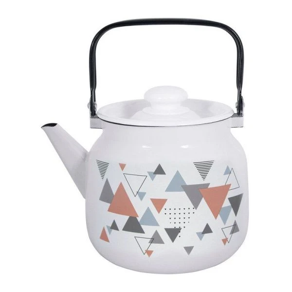 Чайник 2л эмаль ТРЕУГОЛЬНИКИ белый, кор.рябчик внутри, пласт.ручка С-2710П2/4Рч (6)