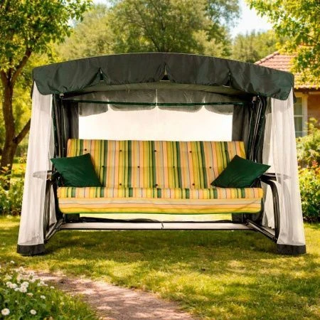 Качели садовые САВАННА 4-х местные (до 320кг) каркас антрацит, рис.Полоска 266,5*144*186см Olsa, арт