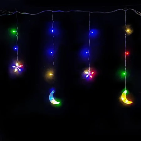 Гирлянда эл. Бахрома Месяц и звезда 3*0,85м 110UV-LED разноцветный 8 режимов шнур 1м цв.уп JC-15320