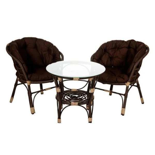 Набор мебели иск.ротанг Багамы Лайт (2 кресла, стол 60см) коричневый, коричневый арт. BG3325 (1)