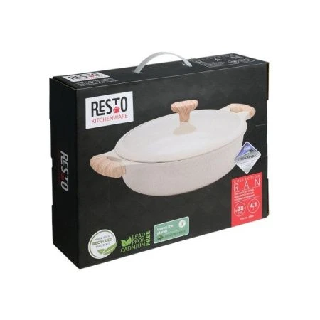 Сотейник 4,1л h7,9см алюминий АП RAN со стекл.крышкой и силик.ободком 28см индукция бежевый (6)