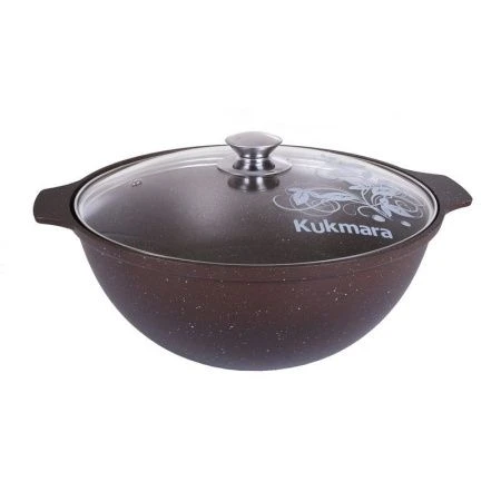 Казан для плова 3,5л алюминий АП стекл.крышка кофейный мрамор (4)