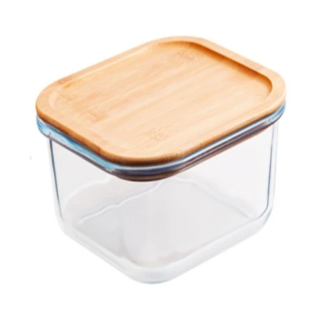 Контейнер пищевой 800мл стекло Studio квадратный с бамбуковой крышкой BMC800S (12)