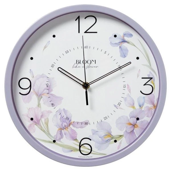 Часы настенные 30см пластик РУБИН Ирисы сиреневый (10)