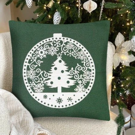 Наволочка декоративная новогодняя 45*45см гобелен НИДЕРЛАНДЫ зеленый фон Елка