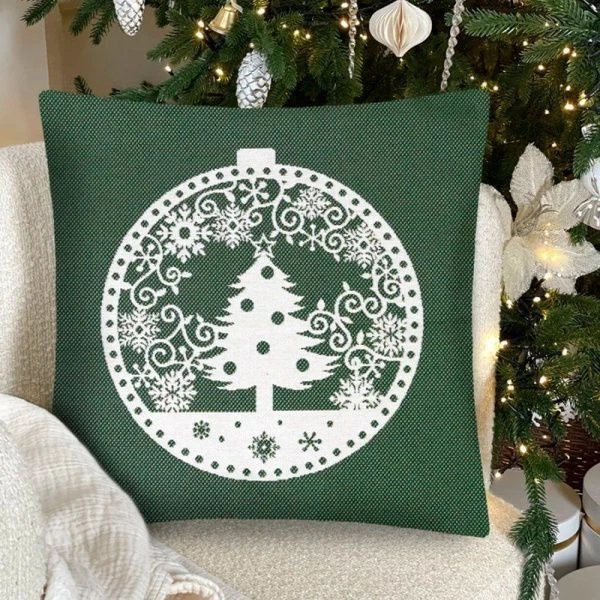 Наволочка декоративная новогодняя 45*45см гобелен НИДЕРЛАНДЫ зеленый фон Елка