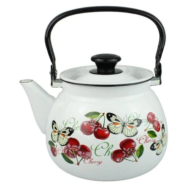 Чайник 3,5л эмаль ЧЕРЕШЕНКА сферический белый с рис. 42104-132/6-У (4)