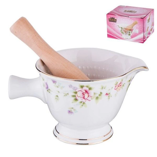 Ступка с пестиком 16*11*9см фарфор Екатерина (36)