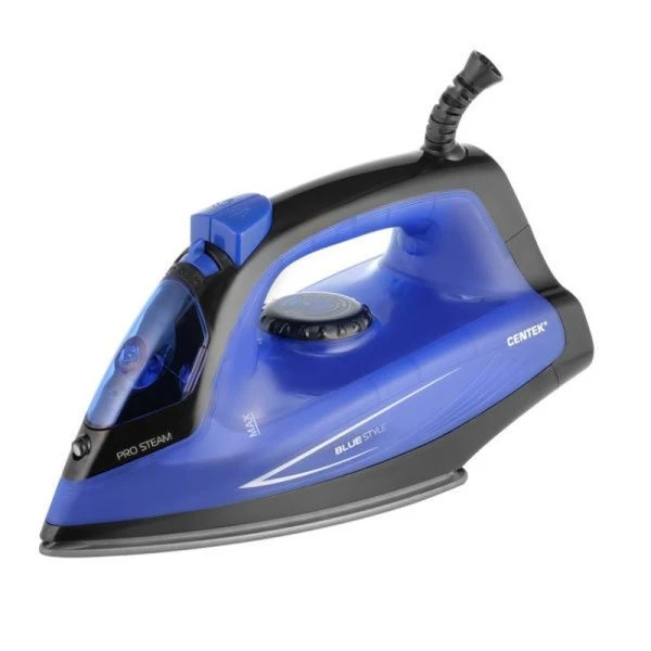 Утюг пластик Centek CT-2360 BLUE 1600Вт, антипригар подошва, 200мл, паровой удар, самоочистка