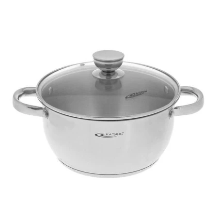 Кастрюля 5л нерж.сталь АНТЕЯ стекл.крышка d24см толщина стенок 0,5мм индукция KT05-D-24 (4)