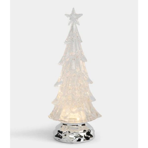 Фонарь новогодний с подсветкой 27см акрил серебристый Ель с летающими блестками Event ANLAF-YJJS2