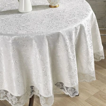 Скатерть 180см полиэстер с гипюром Karna LEDA (Кремовый)