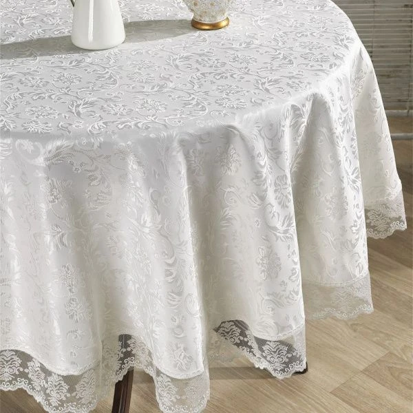 Скатерть 180см полиэстер с гипюром Karna LEDA (Кремовый)