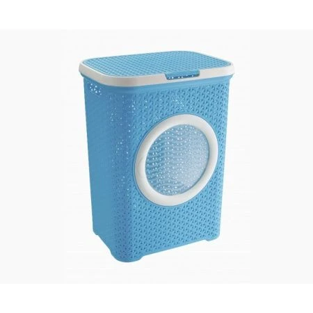 Корзина для белья 60л плетеная люкс с крышкой, лазурная 440*340*555мм (6) 2005