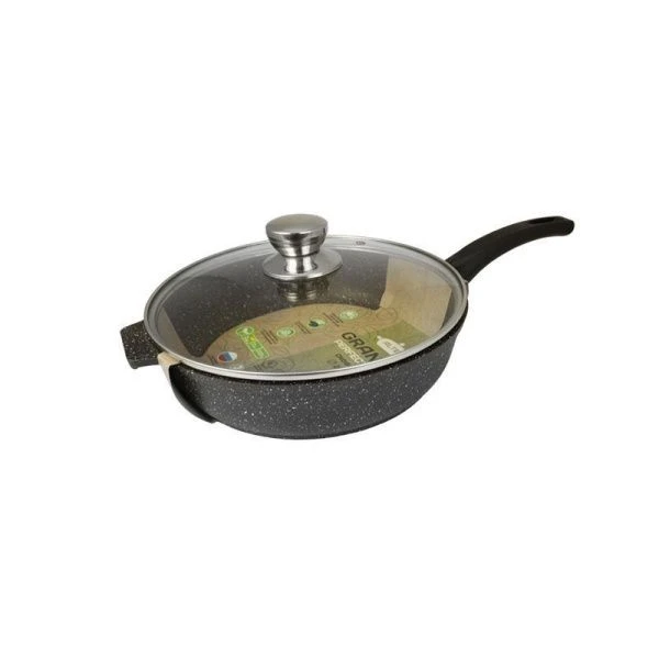 Сковорода 24см алюминий АП Granit Perfection chocolate с несъемной ручкой стекл.крышкой (8)