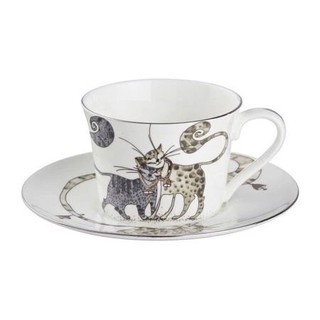 Чайный набор 2пр фарфор КОТИКИ на 1 персону 200мл 6см (12)