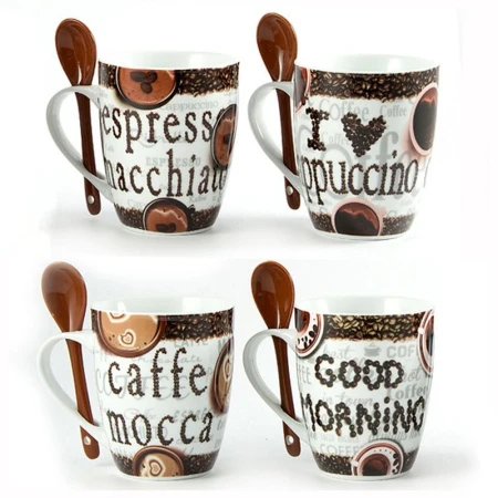 Кружки набор 4пр 340мл фарфор с ложками (8)