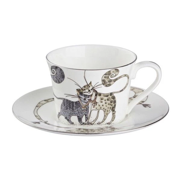 Чайный набор 2пр фарфор КОТИКИ на 1 персону 200мл 6см (12)