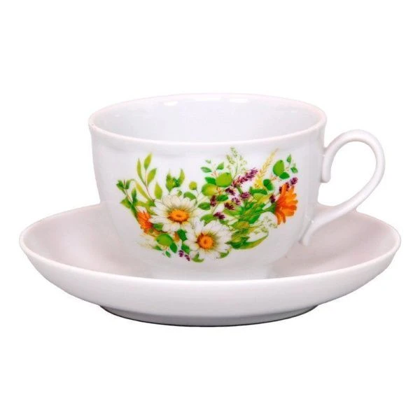 Чайный набор 2пр фарфор ЛУГОВЫЕ РОМАШКИ на 1 персону 275мл Гранатовый (12)