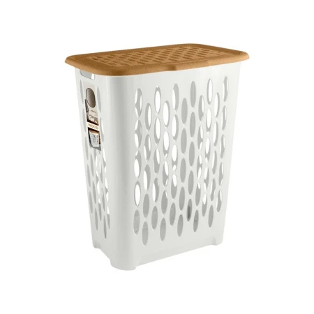 Корзина для белья 37л 42,2*29*51,5см пластик Keeplex Wood с откидной крышкой (4)