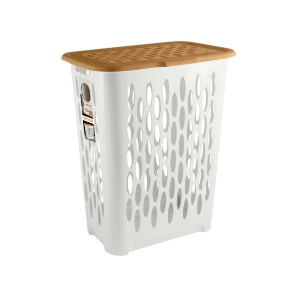 Корзина для белья 37л 42,2*29*51,5см пластик Keeplex Wood с откидной крышкой (4)