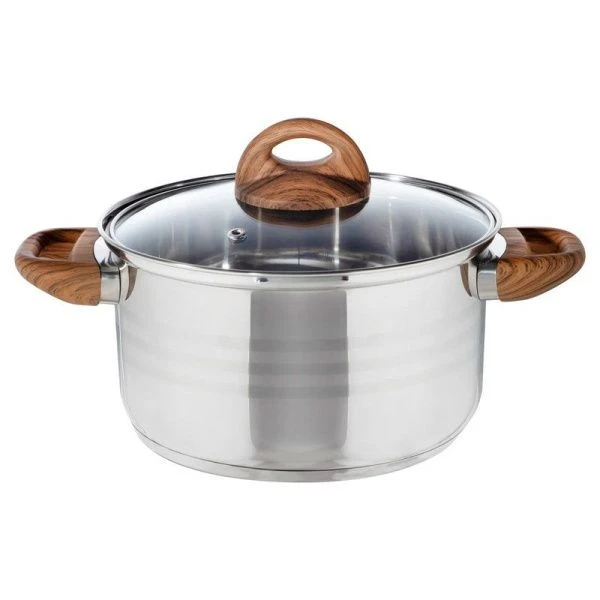 Кастрюля 3,5л нерж.сталь FORESTA со стекл.крышкой, ручки под дерево soft-touch, 3-х сл.капс.дно (6)