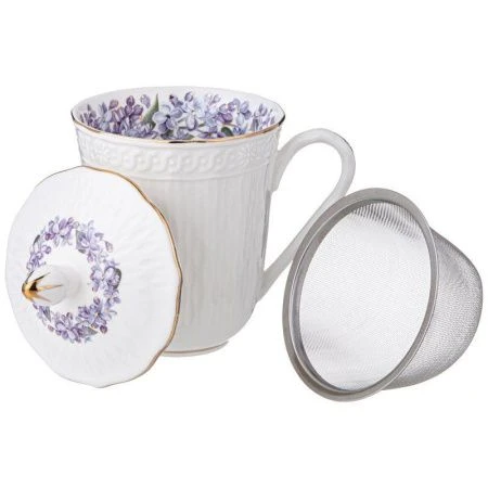 Кружка заварочная 350мл фарфор Lilac с крышкой и мет.ситом (36)