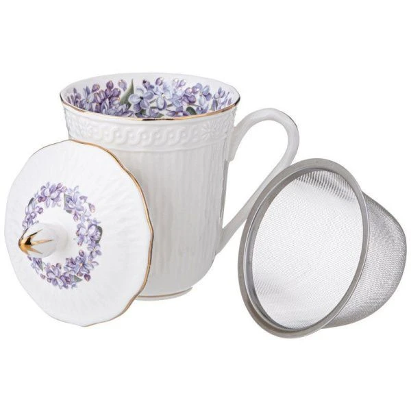 Кружка заварочная 350мл фарфор Lilac с крышкой и мет.ситом (36)