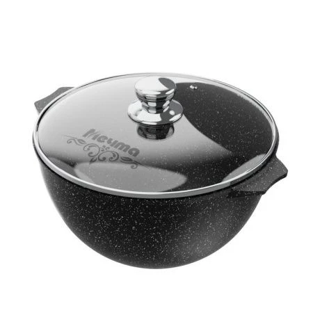 Казан для плова 5л алюминий АП ГРАНИТ BLACK стекл.крышка 26см (4)