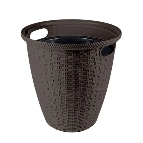 Кашпо напольное 50л 47см пластик Rattan с внутренним горшком 27л горький шоколад (1)