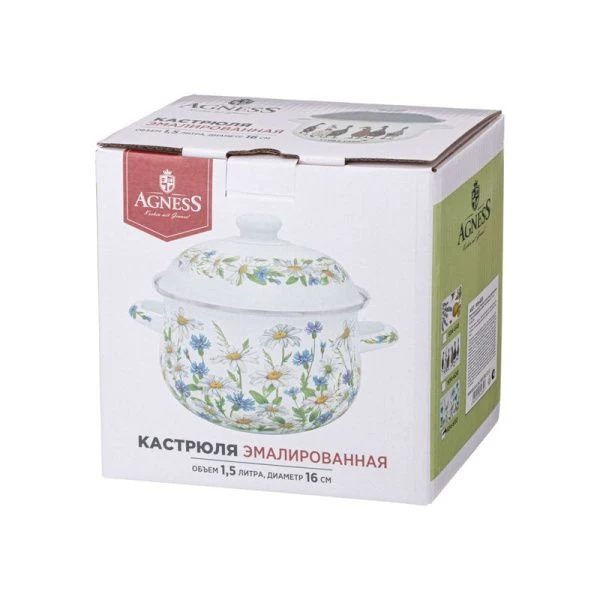 Кастрюля 1,5л эмаль Family Farm с крышкой 16см выс.10см (6)
